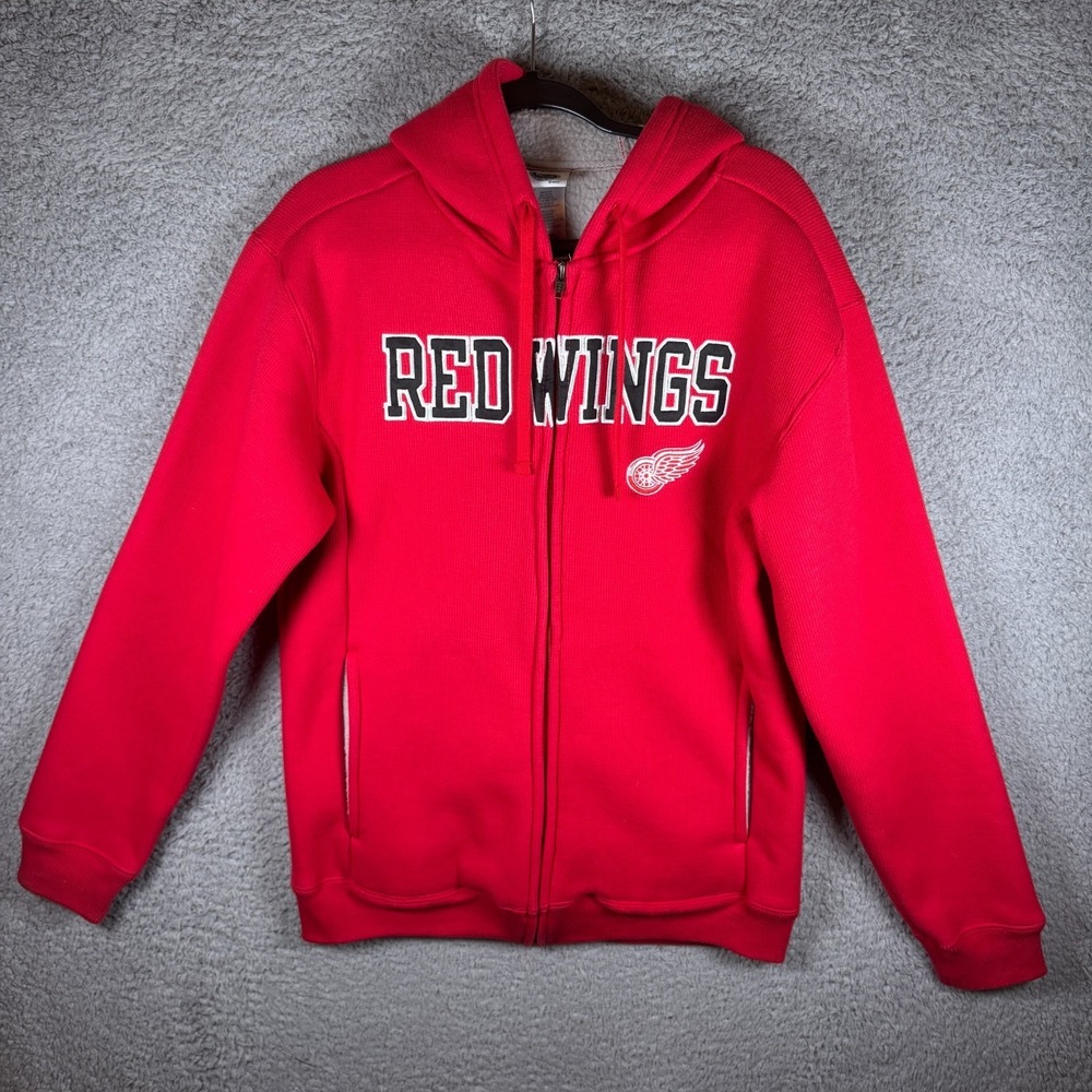 Detroit Red Wings NHL Hockey Full Zip Sherpa Lined Hoodie Size Medium Y2K